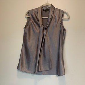 Nine West Sleeveless Tie Front Gray Satin Blouse